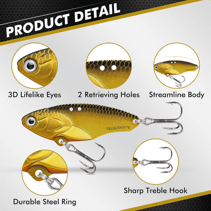 TRUSCEND Fishing Spinners with Unique Double Spoons, Nano-Plated Rooster Tail Fishing Lures with Copper Body & Blade, Great Action Blade Bait for Bass Trout Walleye, Freshwater Ice Fishing Jigs