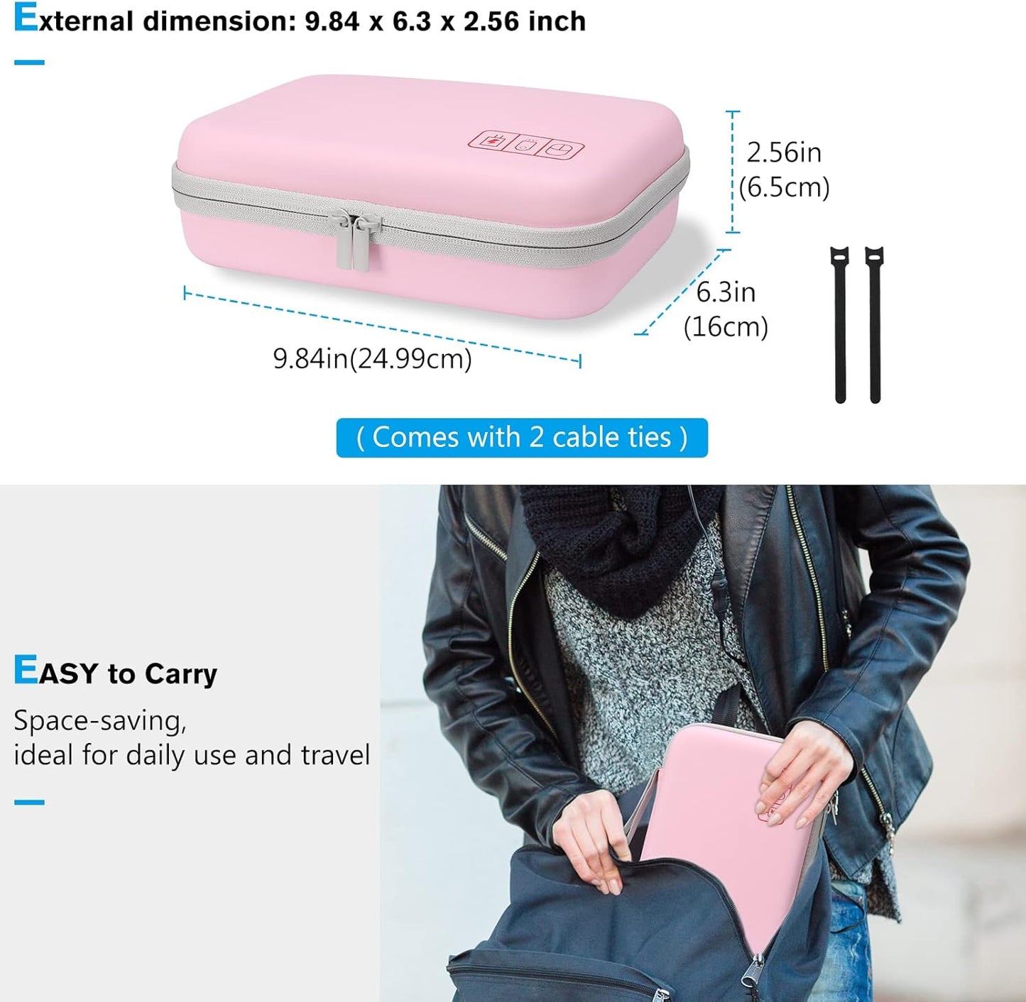 ProCase Hard Travel Electronic Organizer Case for MacBook Power Adapter Chargers Cables Power Bank Apple Magic Mouse Apple Pencil USB Flash Disk SD Card Small Portable Accessories Bag -L, Black