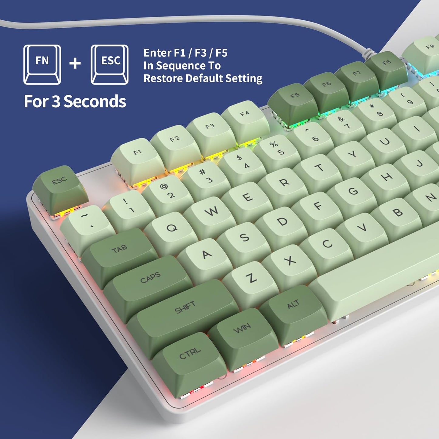 Owpkeenthy Full Size Green Mechanical Gaming Keyboard with Number Pad, Wired 100% Office NKRO Keyboard RGB Backlit 104 Keys with Red Switch for PC Gamer (104 Matcha)