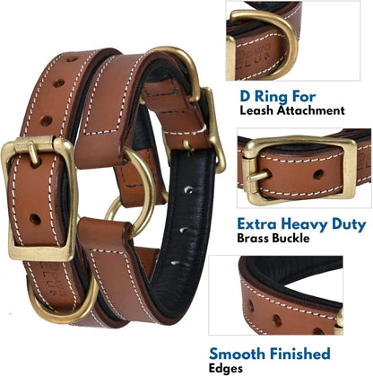 DowgClub | Genuine Leather Dog Collar | Full Grain, Heavy Duty | Comfortable, Strong | Best for Pups, Small, Medium & Large Breeds | Pink, Brown, Black, Tan