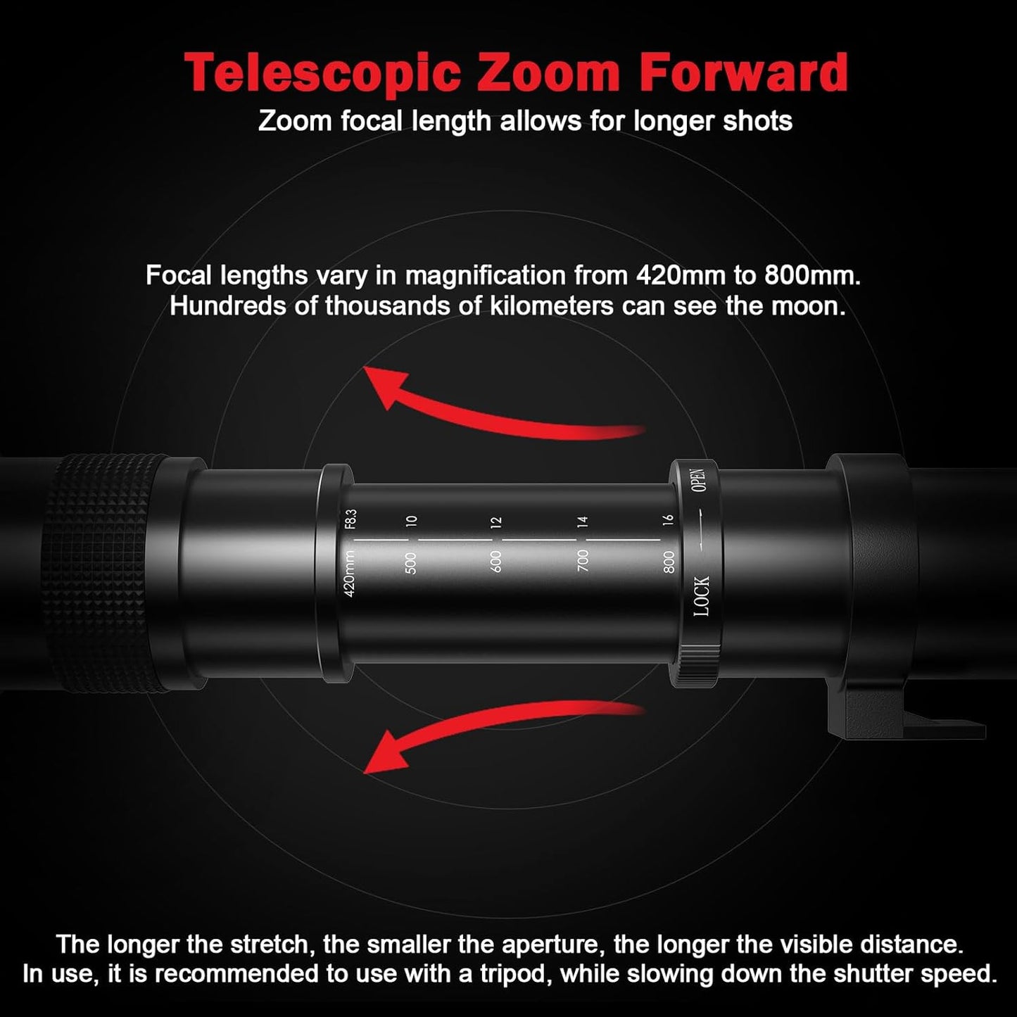 Telephoto Lens 420-800mm - EF Lenses for Canon, Manual Telephoto Zoom Lens for Canon Rebel T8i T7i T7 T6 T6s T6i T3i T2i SL3 SL2 90D 80D 77D 4000D,1DX 5D 6D Mark II/III/IV DSLR