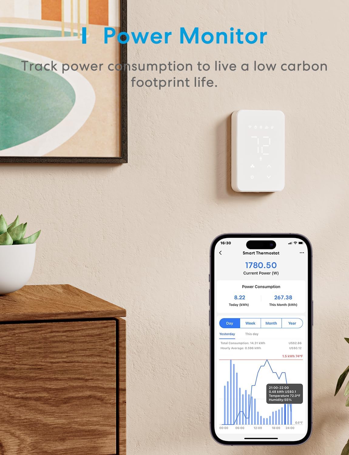 meross Smart Thermostat for Electric Baseboard, in-Wall Heaters 120V/240V, WiFi Digital Thermostat Works with Apple Home, Alexa, and Google Home, Voice Control, Hot Wire Required