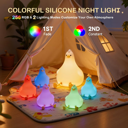 Auxmir Peepi Cute Chick Night Light for Kids, 2000mAh Rechargeable Silicone Baby Night Light with Touch Dimmable & RGB Colors, Portable LED Bedside Lamp with Timer for Nursery Bedroom, Ideal Gift