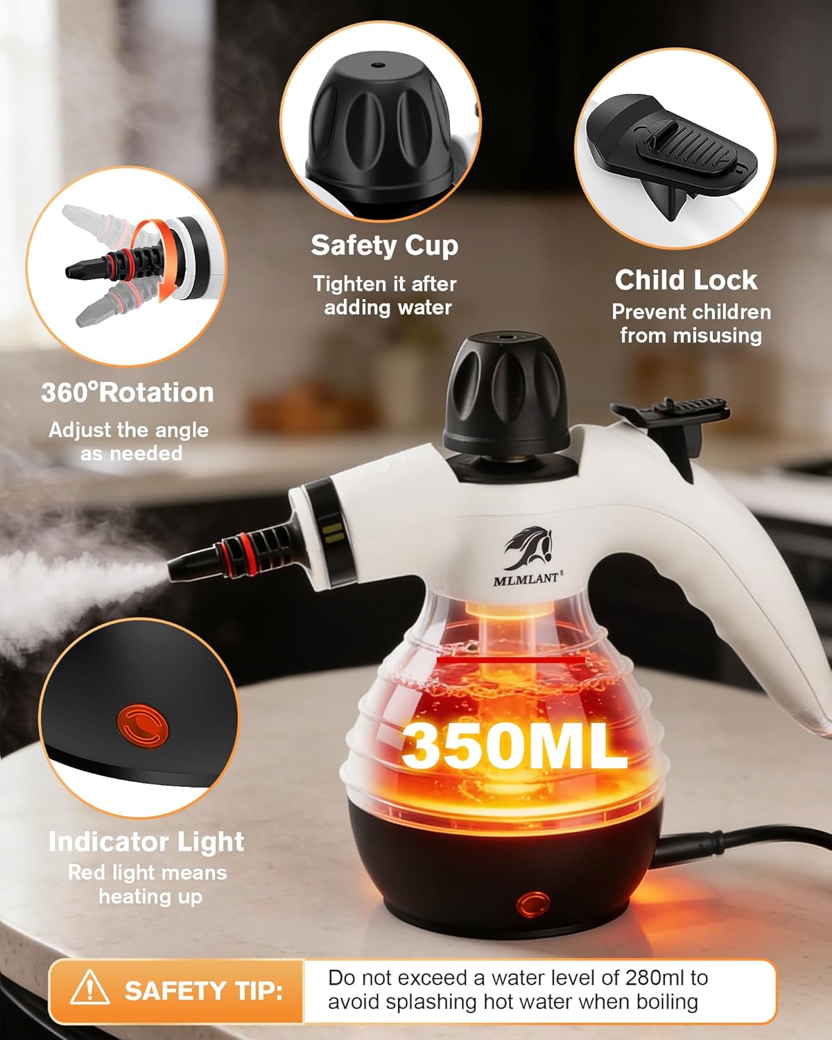 MLMLANT 300°F HandHeld Steam Cleaner,4.5 Bar Steamer For Home