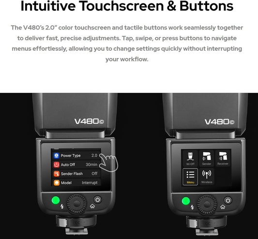 GODOX V480 TTL Camera Flash with GN50,2.4GHz Wireless Speedlight,with Rechargeable Battery (for Nikon)