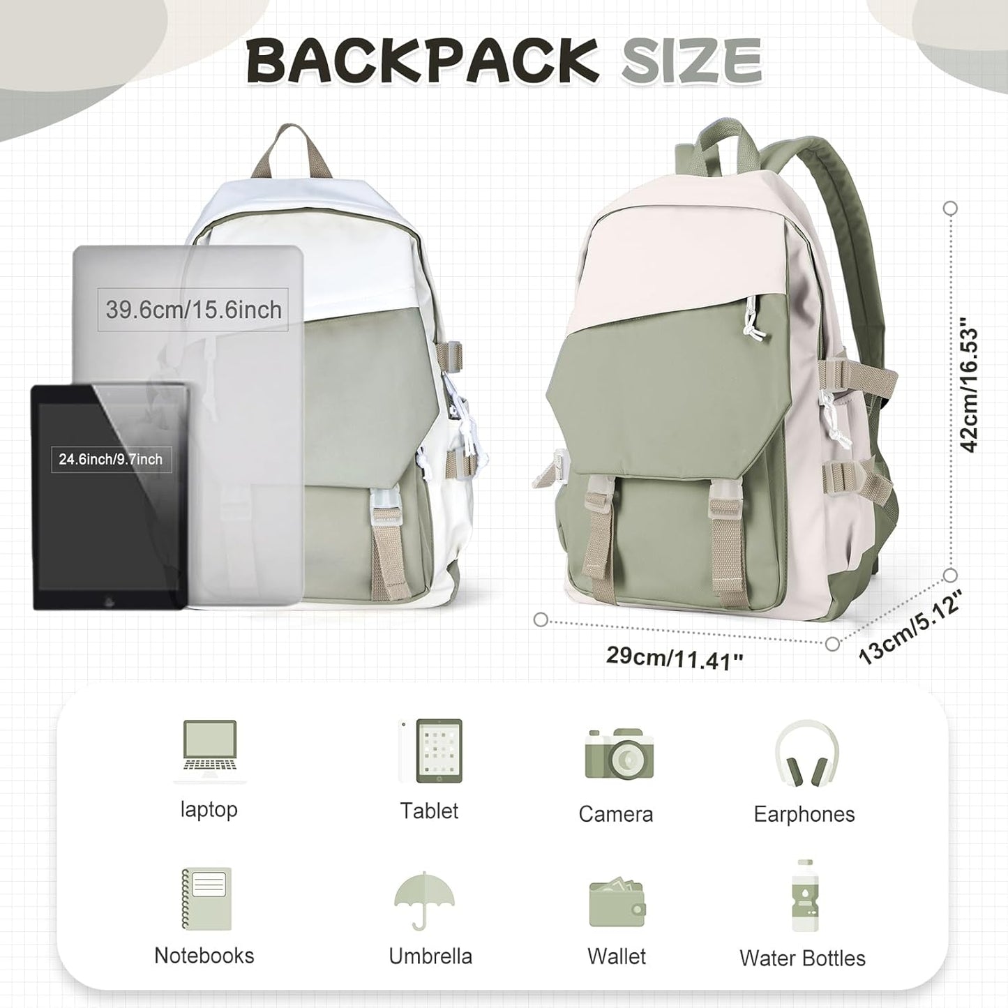 School Backpack for Women Men College High School Bags for Boys Girls Casual Daypack Laptop Backpack Waterproof Black Bookbag Travel Rucksack