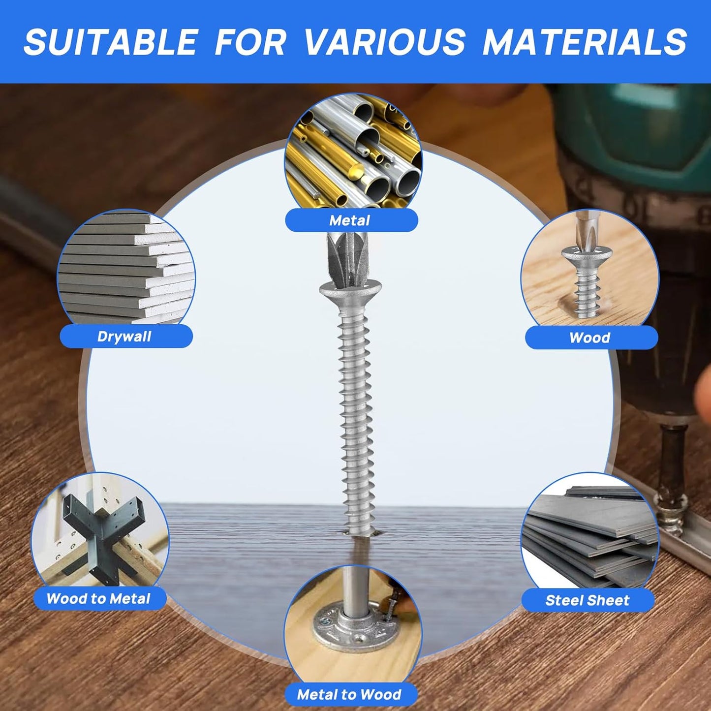 Besitu 400PCS Self Tapping Screws, 410 Stainless Steel Self Drilling Screws #8#10 Black Oxide Sheet Metal Screws, Length 1/2" to 1-1/4'', Truss Head Wood Screws Assortment for Metal, Plastic and RV