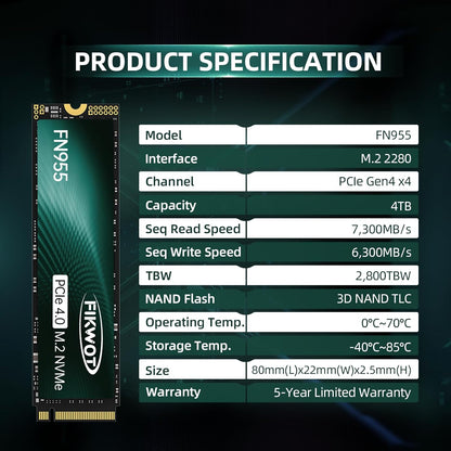 Fikwot FN970 2TB M.2 2280 PCIe Gen4 x4 NVMe 1.4 Internal Solid State Drive with Heatsink - Speeds up to 7,400MB/s, Configure DRAM Cache, Compatible PS5 Internal SSD