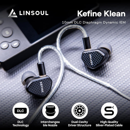 Linsoul Kefine Klean in Ear Monitor,10mm DLC Diaphragm Dynamic Driver HiFi Earphones,Wired Gaming Earbuds,Replaceable Nozzles,Detachable Silver-Plated Cable for Audiophile (No Mic 3.5mm) - PuriLite