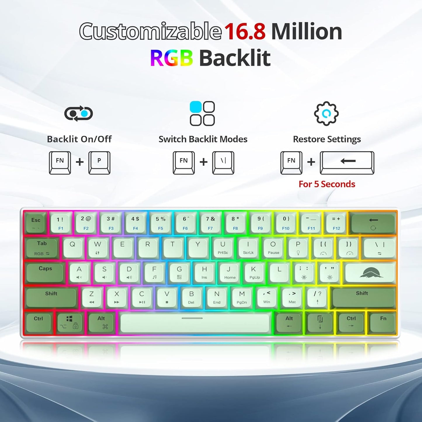 Fogruaden Full Size Mechanical Keyboard, Green Matcha Keyboard, Wired USB 104 Keys RGB Backlit Gaming Keyboard with Number Pad, Red Switches, NKRO Mechanical Keyboard for Windows Laptop PC Gamer