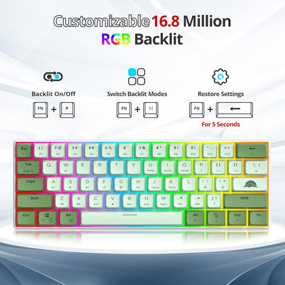 Fogruaden Full Size Mechanical Keyboard, Green Matcha Keyboard, Wired USB 104 Keys RGB Backlit Gaming Keyboard with Number Pad, Red Switches, NKRO Mechanical Keyboard for Windows Laptop PC Gamer