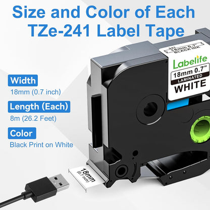 5 Pack Compatible with Brother Label Maker Tape P Touch TZe TZ Tape 12mm 0.47'' Laminated White TZe-231 TZ 231 Label Tape for Brother P-Touch PT-H110 PT-D210 PT-D600 PT-D400AD PT-1290