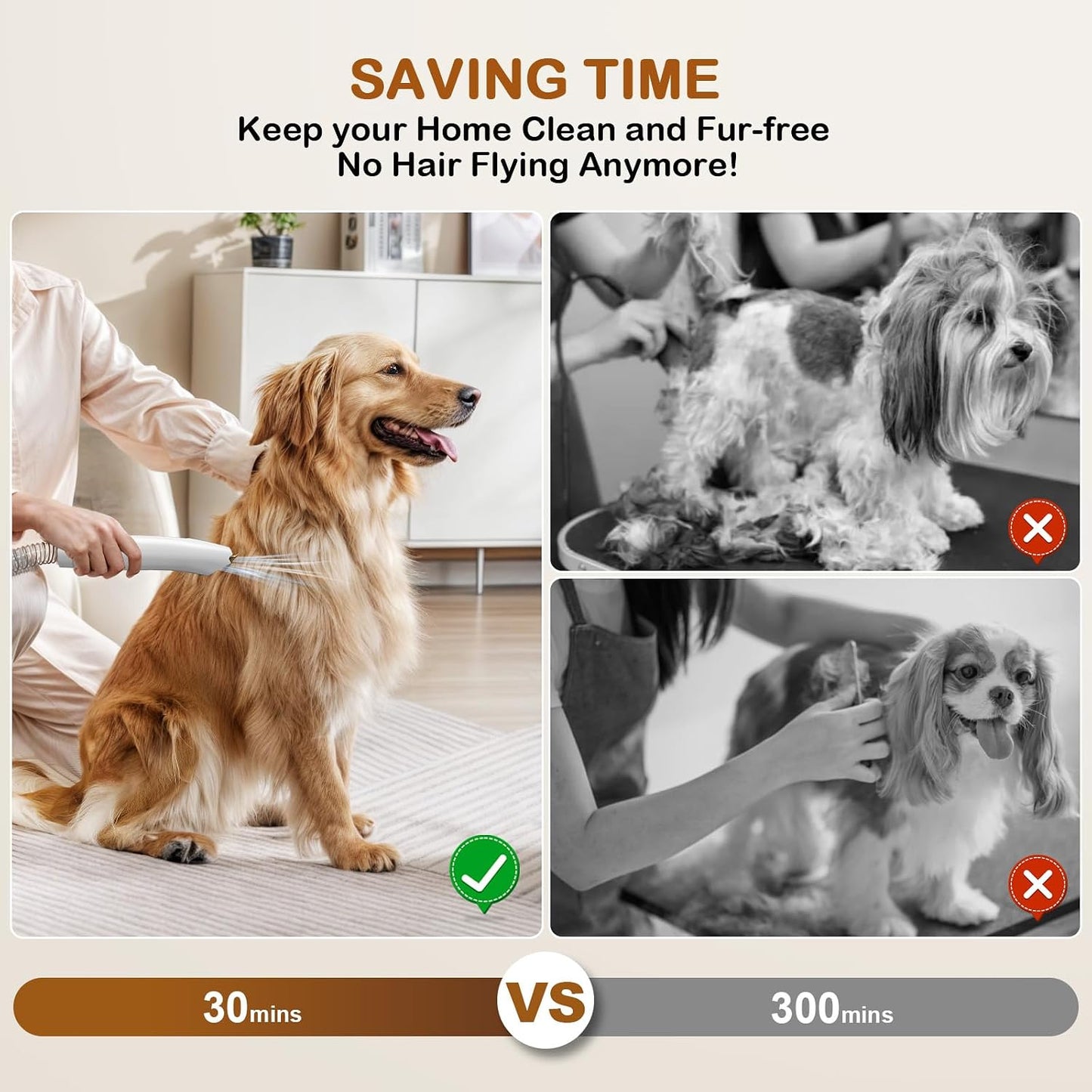 Dog Grooming Vacuum, Dog Grooming Kit, 3 Suction Modes Dog Brush Vacuum with 5 Pet Grooming Tools (Wheaten)