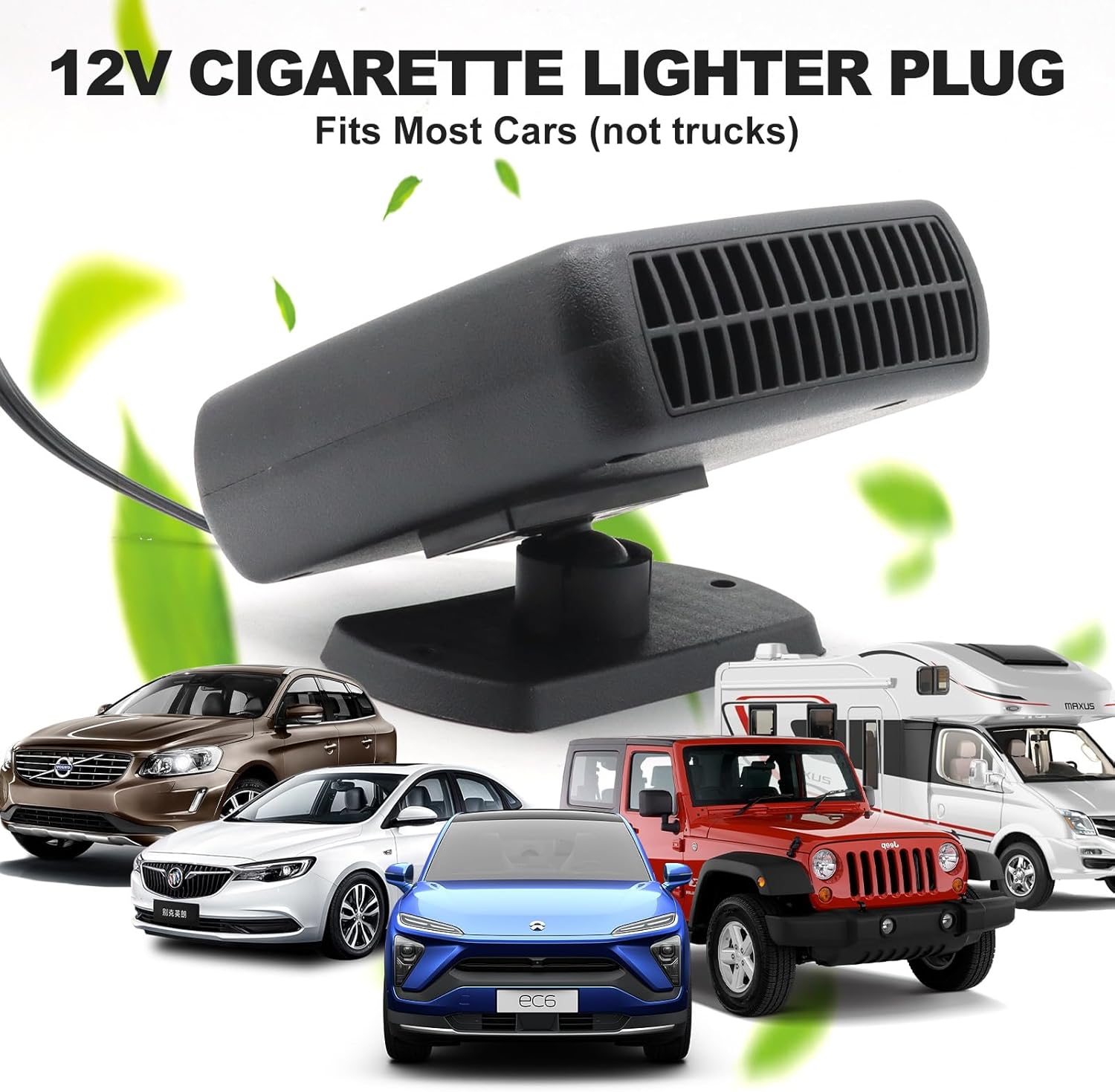 12V Portable Car Heater and Defroster | 200W Windshield Defogger | Cigarette Lighter Plug Car Heater | 360 Degree Rotating Auto Heater | Compact Vehicle Heating Fan - PuriLite