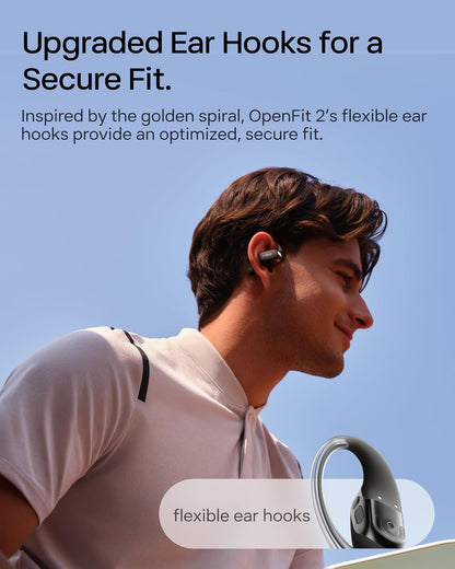 New SHOKZ OpenFit 2 Open-Ear Headphones, True Wireless Bluetooth Earphones with Microphone, Earhook Earbuds with 48 Hours of Playtime, Fast Charging, IP55 Water-Resistant, with Carrying Bag, Black