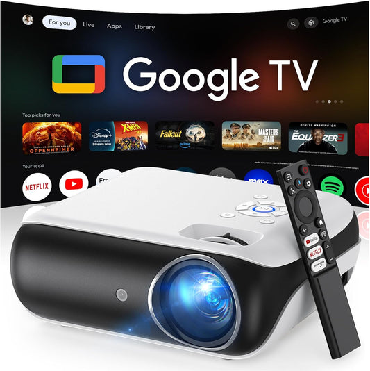 Official Licensed Google TV Smart Projector, HAPPRUN Projector 4k Support with Dolby Sound, Built-in Streaming Apps, Native 1080P, Wi-Fi & Bluetooth, Projecteur for Home Cinema,Gaming,Outdoor