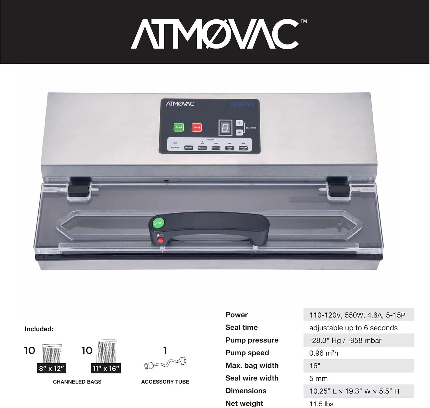 BURAN Commercial Vacuum Sealer for Food Preservation & Sous Vide, Heavy-Duty External Machine with Powerful Suction, 16" Wide Seal Bar