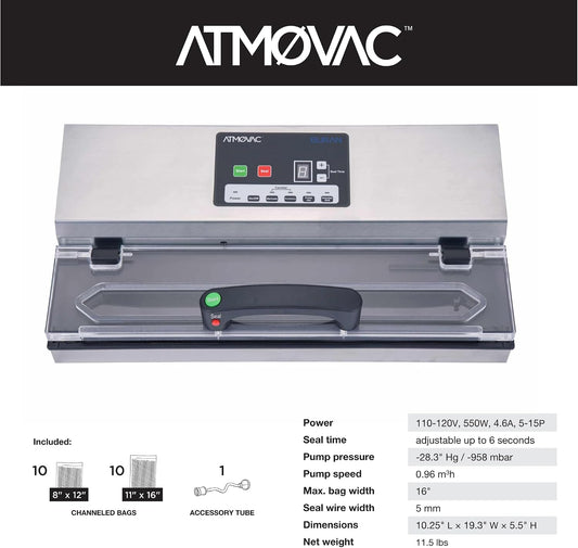 BURAN Commercial Vacuum Sealer for Food Preservation & Sous Vide, Heavy-Duty External Machine with Powerful Suction, 16" Wide Seal Bar