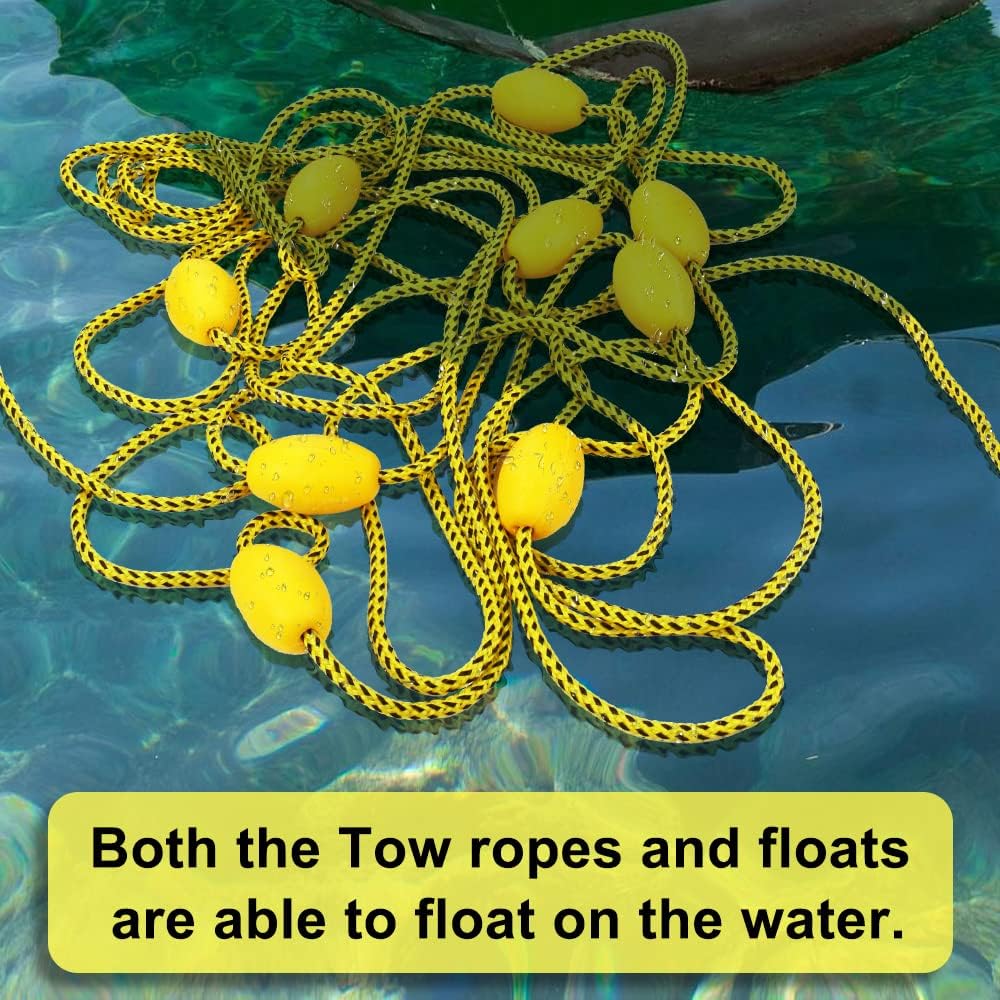 SELEWARE 65ft Tow Rope, Boating Tow Ropes for 1-4 Rider Towable Tubes, W/Floats, Stainless Steel Hook at Each end, idear for Water Sports