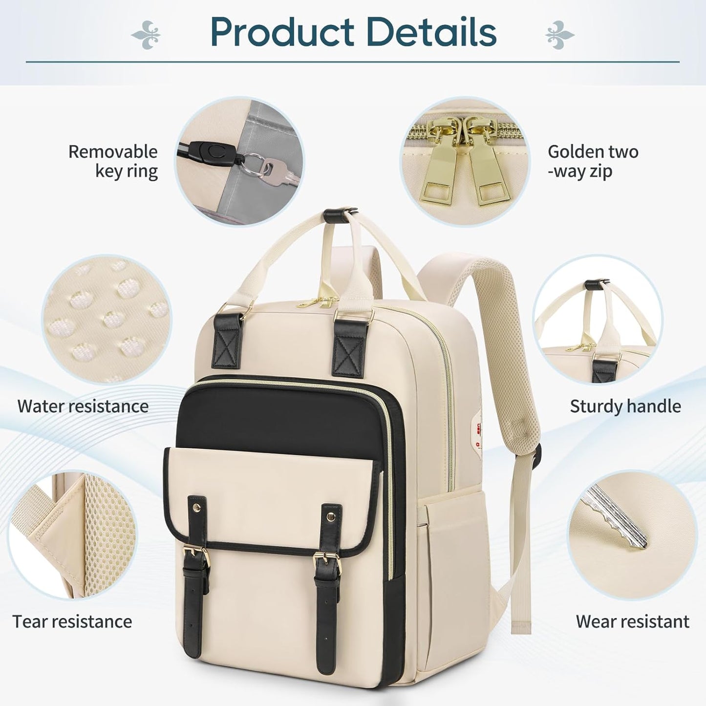 RAINSMORE Laptop Backpack 15.6 Inch for Women Large Travel Backpack with USB Charging Port Water Resistant