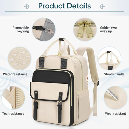 RAINSMORE Laptop Backpack 15.6 Inch for Women Large Travel Backpack with USB Charging Port Water Resistant