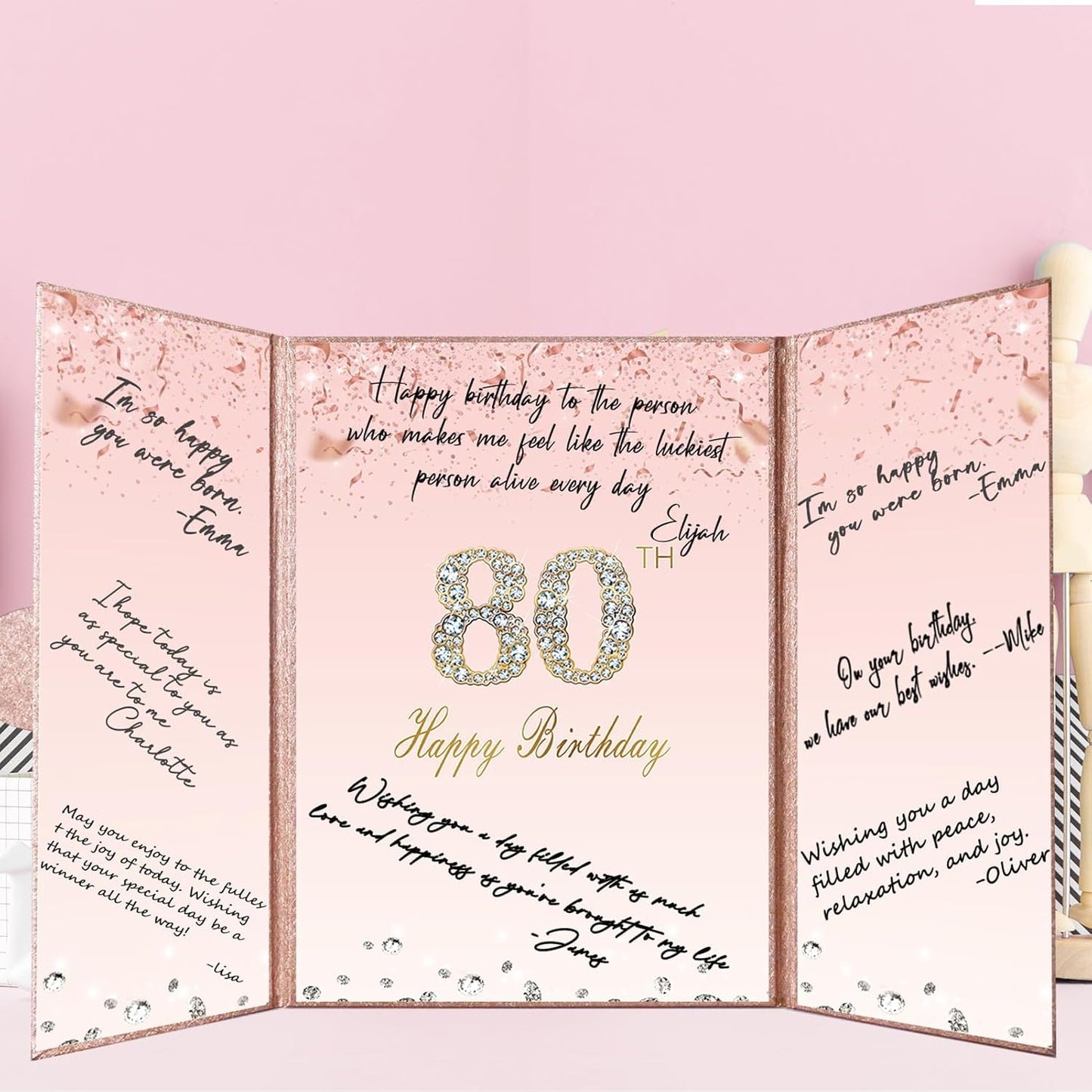 Crenics Rose Gold 70th Birthday Decorations, Creative 70th Birthday Guest Sign in Book Alternative, Large 70th Birthday Signature Book 12" x 18", Great 70 Years Old Birthday Gifts for Women - PuriLite