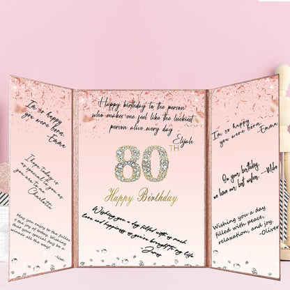 Crenics Rose Gold 70th Birthday Decorations, Creative 70th Birthday Guest Sign in Book Alternative, Large 70th Birthday Signature Book 12" x 18", Great 70 Years Old Birthday Gifts for Women - PuriLite