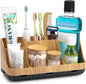 Bathroom Countertop Organizer with Toothbrush Holder – Detachable 7-Slot Vanity Storage Caddy with Drainage, Woodgrain Finish - PuriLite