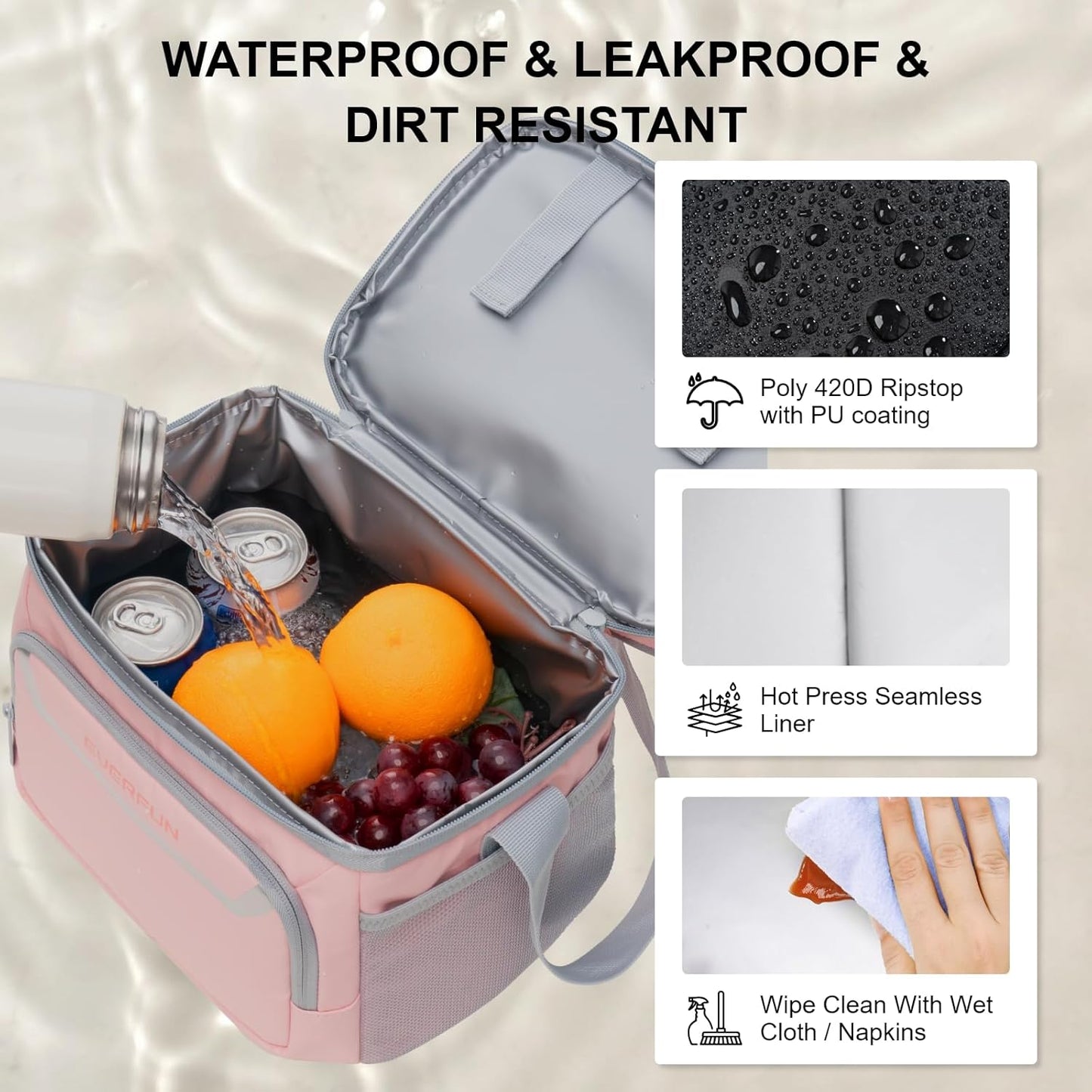 EVERFUN Cooler Bag Insulated Beach Cooler Lunch Bag Box for Men Women Dual Compartments Collapsible Waterproof Leak-Proof for Travel Work Picnic