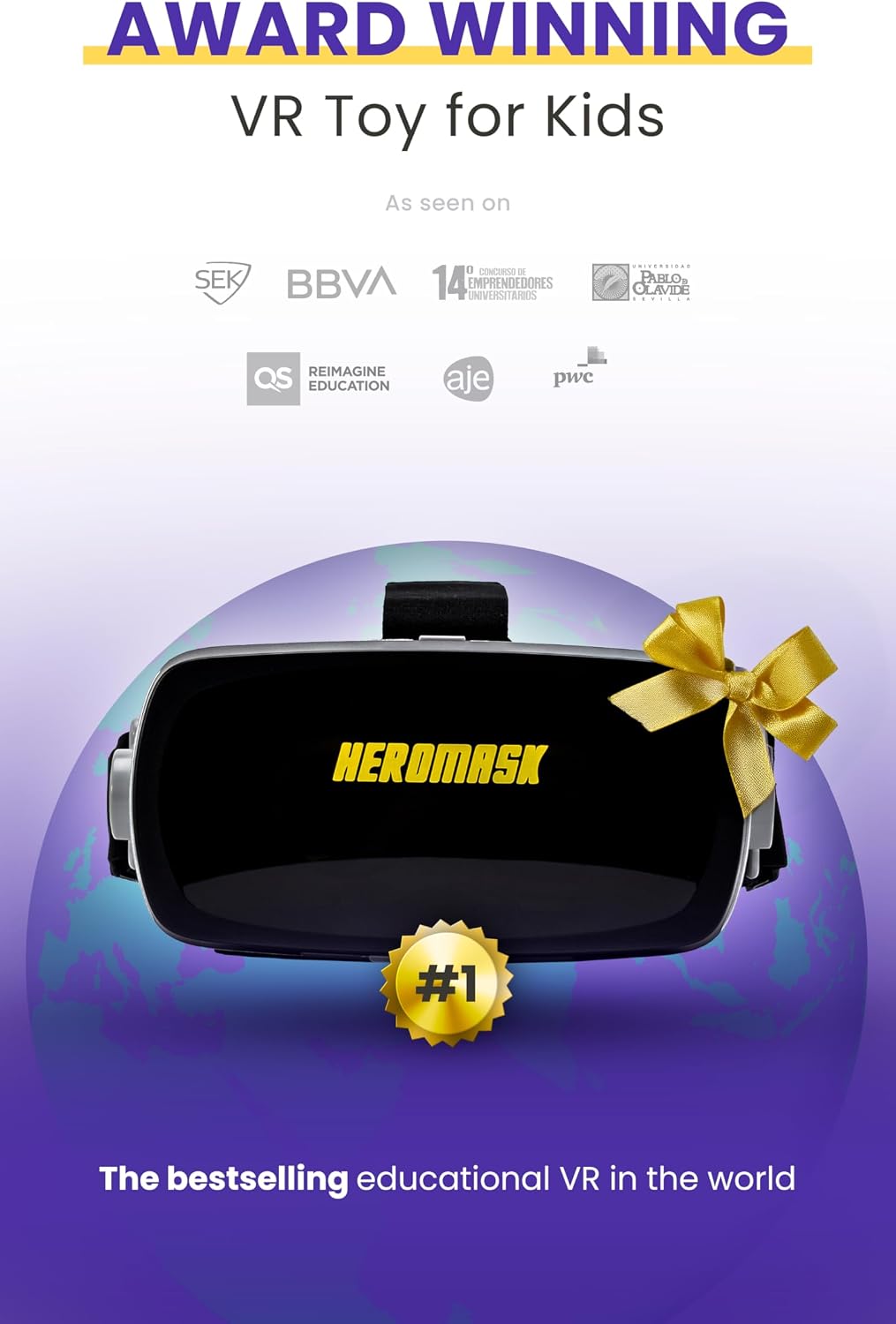 HeroMask VR Headset ＋ Math Games — Gift for Kids 5–12 — Multiplication, Times Tables, Addition, Mental Math & More | Award-Winning Virtual Reality Educational Toy for Birthday or Christmas