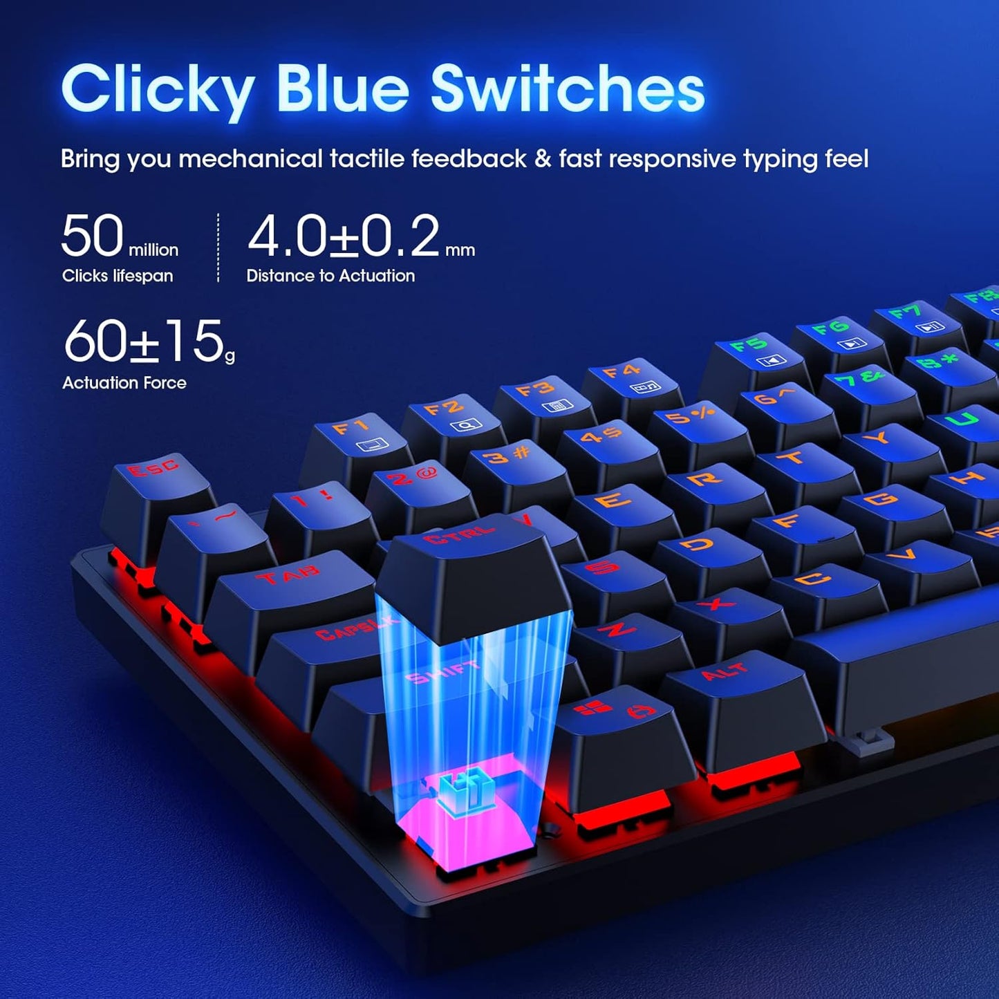 Mechanical Gaming Keyboard,RGB 104 Keys Ultra-Slim Rainbow LED Backlit USB Wired Keyboard with Blue Switches,Durable ABS Keycaps/Anti-Ghosting/Spill-Resistant Mechanical Keyboard for PC Mac Xbox Gamer