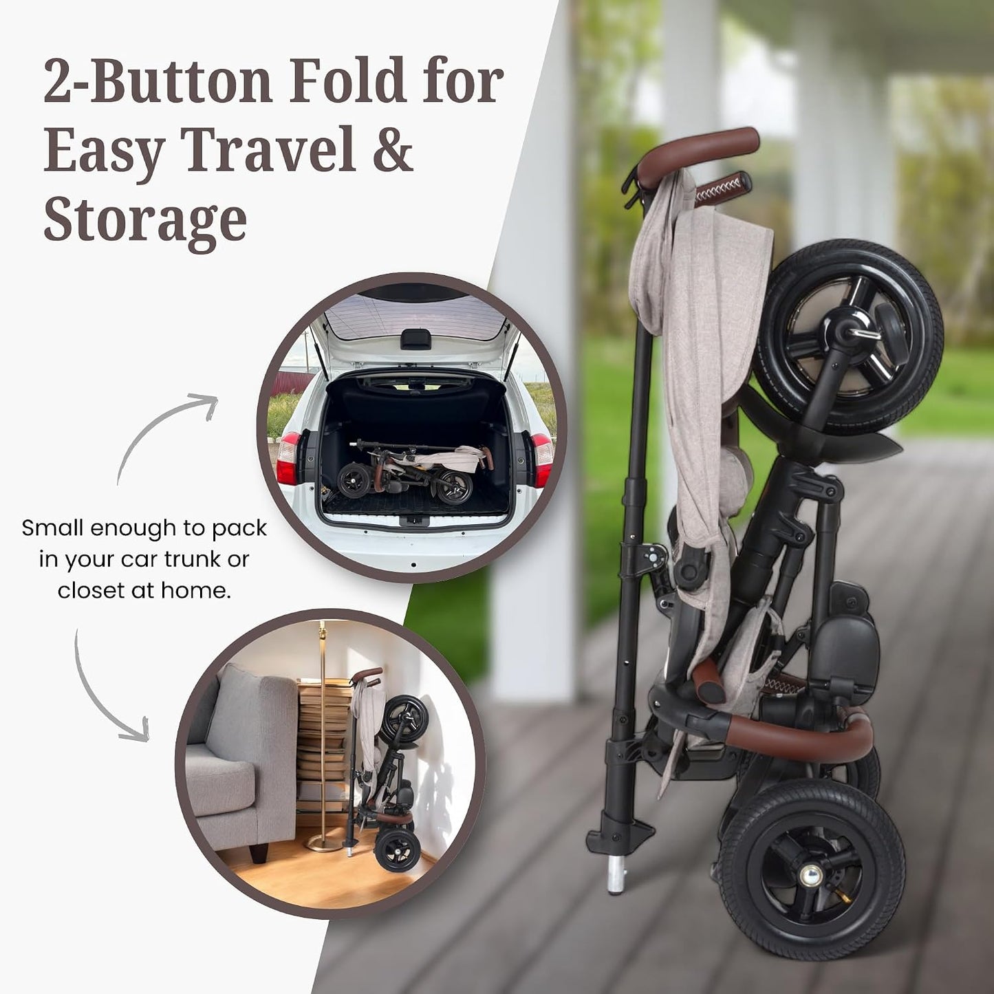 QPlay Rito Tricycle with Easy Folding Design | Portable, Compact, Air-Filled Tires | Parent-Controlled Push Trike for Kids 10 Months to 4+ Years | Premium Edition | Glacier Gray