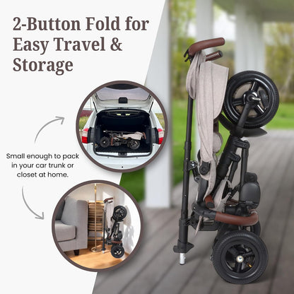 QPlay Rito Tricycle with Easy Folding Design | Portable, Compact, Air-Filled Tires | Parent-Controlled Push Trike for Kids 10 Months to 4+ Years | Premium Edition | Glacier Gray
