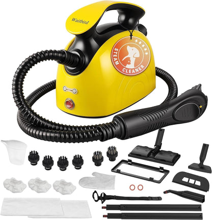 Waitbird Steam Cleaner, Multipurpose Powerful Steamer with 21 Accessories, Portable Handheld Steam Mop with 38OZ Tank, Natural Cleaning for Home Use, Floor, Grout, Tile, Couch, Carpet, Car,Yellow