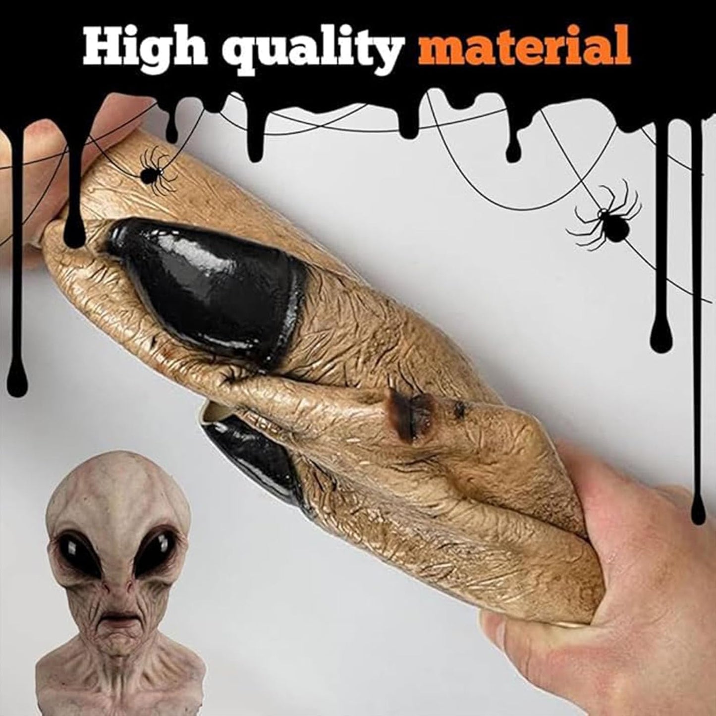 Realistic Alien Mask - Latex, Full Head, Prank Costume for Halloween Adult Cosplay Party Props Scary Novelty Decoration