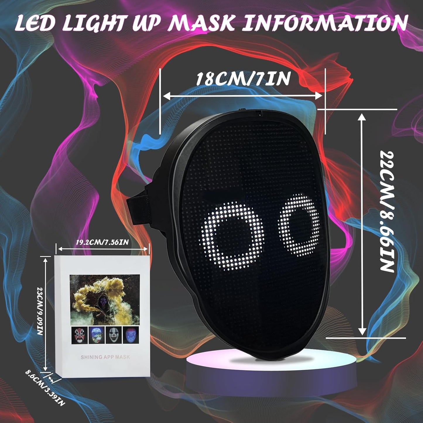 Depointer Life Led Mask with Bluetooth-compatible App Controlled, Customizable Shining Mask