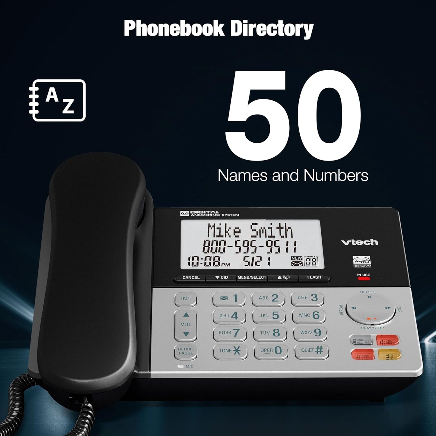 VTech DECT 6.0 1-Handset Corded/Cordless Phone for Home with Answering Machine, Call Blocking, Caller ID, Large Backlit Display, Duplex Speakerphone, Intercom, Landline Line-Power: VG208