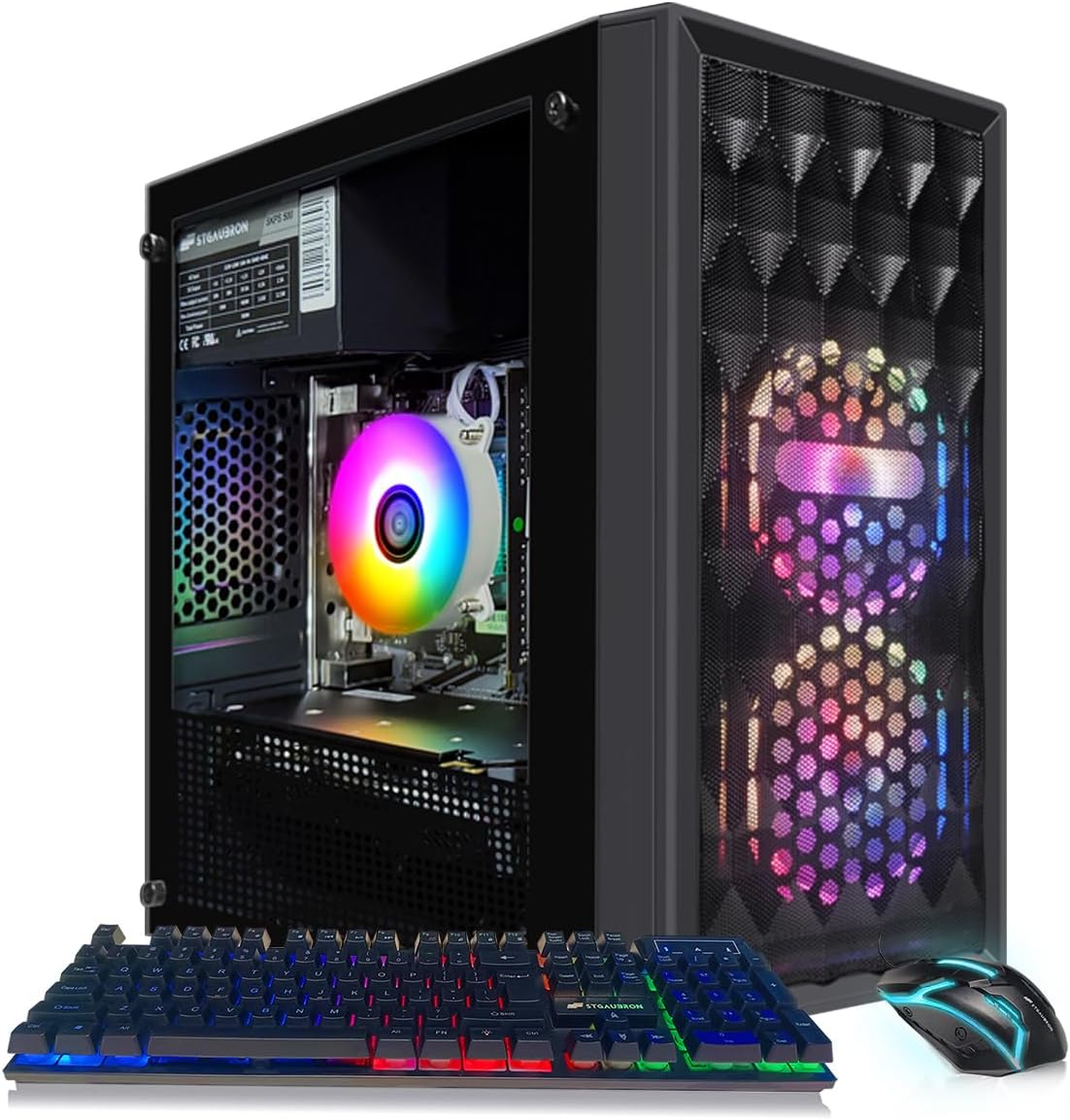 STGAubron Gaming Desktop PC, Radeon RX 590 8G GDDR5, Intel i7 Xeon E5 2.5G up to 3.3G, 32G DDR3, 1T SSD,600M WiFi, BT 5.0, RGB Fan x 6, RGB Keyboard & Mouse & Mouse Pad, W10H64