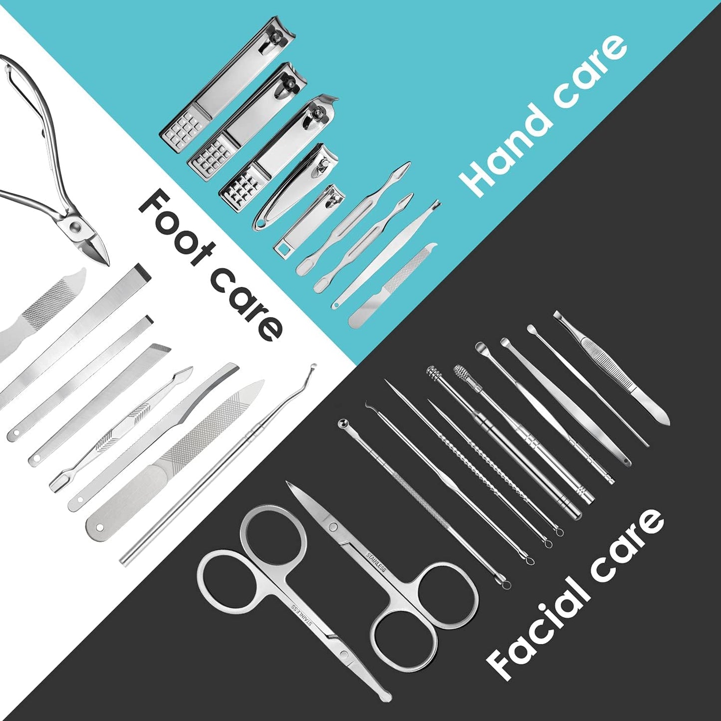 WOAMA Manicure Set 30 in 1 Nail Clipper Set Nail Kit for Women Men Stainless Steel Manicure Kit Professional with Travel Case