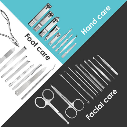 WOAMA Manicure Set 30 in 1 Nail Clipper Set Nail Kit for Women Men Stainless Steel Manicure Kit Professional with Travel Case