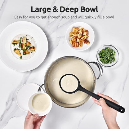 13 inch Silicone Soup Ladle: U-Taste 600ºF Heat Resistant 4 oz Large Non-Stick Seamless Rubber Kitchen Deep Serving Spoon with Non-Slip Solid Long Handle for Cooking Sauce/Stews/Gravies/Chili(Purple)