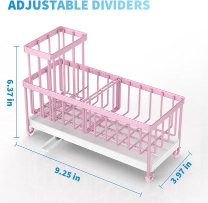 Cisily Sponge Holder for Kitchen Sink, Sink Caddy with High Brush Holder, Organzier Rustproof 304 Stainless Steel Dish Organizer Divider, Soap Dispenser Storage (Black)