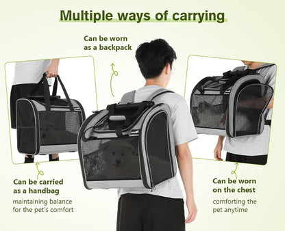 Pecute Cat Backpack, Upgraded Dog Backpack Carrier with Widened Interior Space, Pet Backpack Carrier for Small Dogs and Small to Medium Cats, Pet Travel Carrier with Soft Padded, Reinforced Support