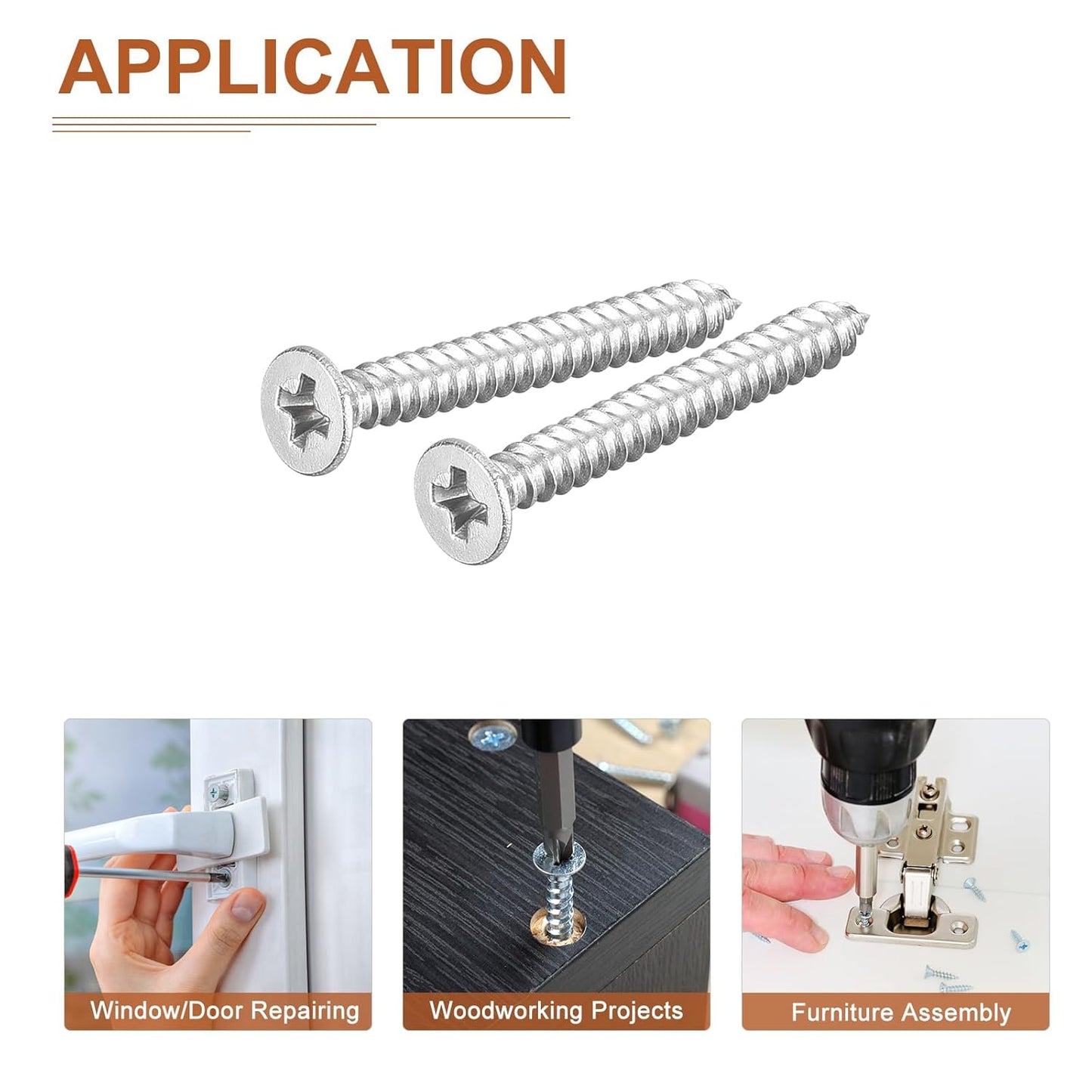 DTGN 100Pcs #6x1/2 Flat Head Wood Screws, 304 Stainless Steel Phillips Self Tapping Screws - Good for Woodworking, Furniture - Silver