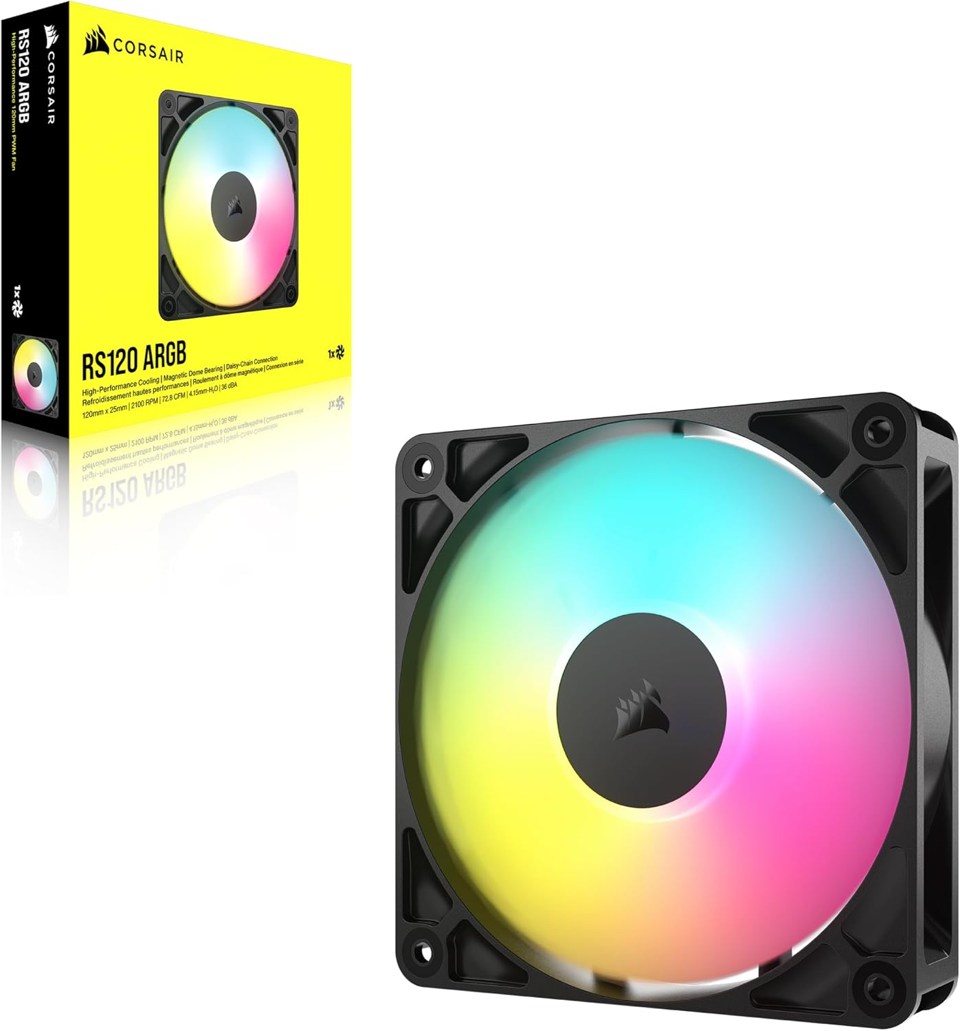 CORSAIR RS120 ARGB 120mm PWM Fan – Daisy-Chain Connection – Low-Noise – Magnetic Dome Bearing – Single Pack – White