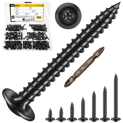 150Pcs #8 × 2" Black Screws for Wood, Phillips Truss Head Wood Screws, Quick Metal Self Tapping, Zinc Plated Steel, Truss Head Screws by Mywish