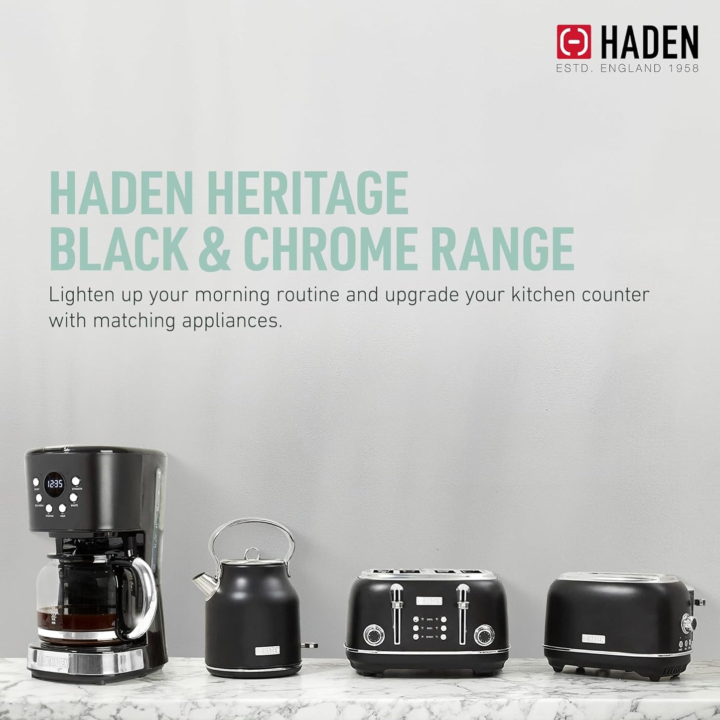 Haden 75041 Heritage 1.7 Liter (7 Cup) Stainless Steel Electric Kettle with Auto Shut-Off and Boil Dry Protection, Black/Copper