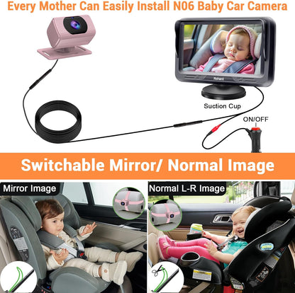 Rohent Baby Car Camera HD 1080P - Rear-Facing Infant Monitor with Night Vision Car Camera for Baby 150° Wide-Angle Lens Anti-Glare Screen Easy Install 360° Adjustable Display
