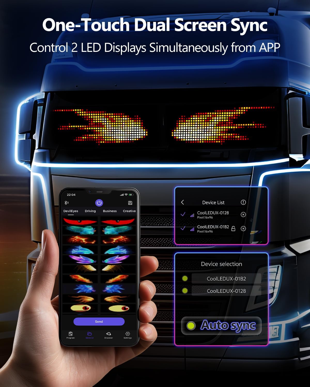 Multifunctional Bright 2PCS Eyes for Cars Windshield - 19in x 5in [ Two Screens 100% Synchronized ] Programmable LED Eyes for Car - Flex LED Display - Sized Cars/SUVs/Trucks