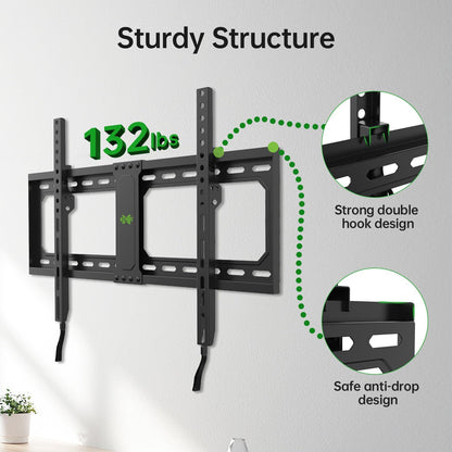 USX MOUNT UL Listed Fixed TV Wall Mount for 37-82 Inch TVs up to 132 Lbs, Low Profile TV Wall Bracket Fit Wood Studs 16", 18", 24", TV Mount with Max VESA 600x400mm, Quick Locked and Release, XFL090